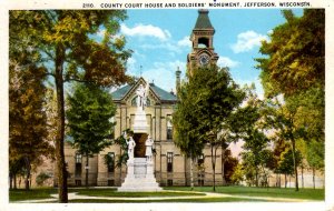Jefferson, Wisconsin - The County Court House & Soldiers Monument - c1930