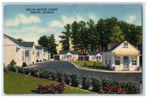 c1940's Willis Motor Court Rooms Flowers Tree Office Griffin Georgia GA Postcard