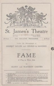 Fame Naomi Jacob Audry Waveney Drama Theatre London Theatre Programme