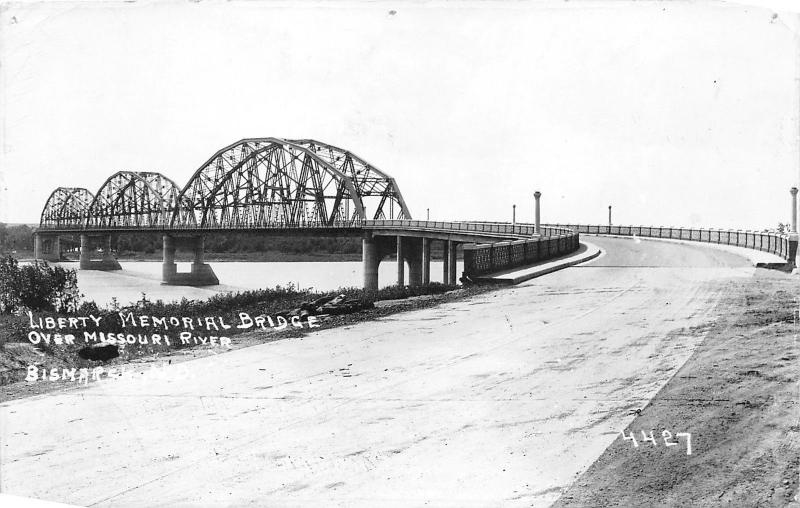 Bismarck North Dakota~Liberty Memorial Bridge Spanning Missouri River~1930s RPPC