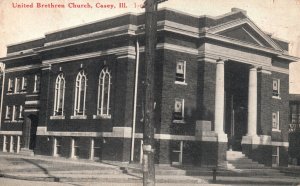 Vintage Postcard 1917 United Brethren Church Parish Building Casey Illinois ILL