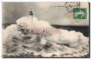 Old Postcard Treport Lighthouse Storm