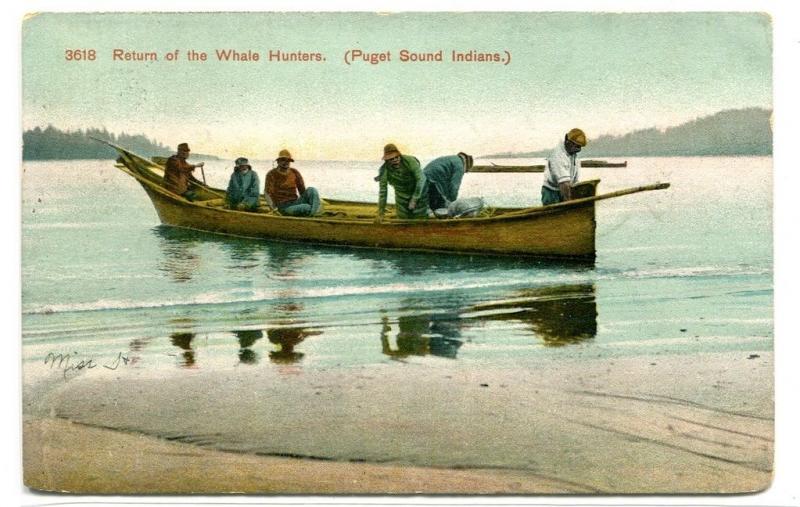 Native American Indian Whale Hunters Puget Sound Washington 1909 postcard