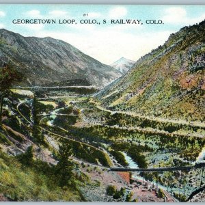 c1910s Georgetown Loop, CO Railway Train Locomotive on Bridge Hand Colored A189