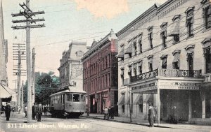 Warren Pennsylvania Liberty St., Trolley Car, Sky Tinted Vintage Postcard U7993