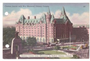 Chateau Laurier With War Memorial, Ottawa, Ontario, Vintage 1950 Linen Postcard