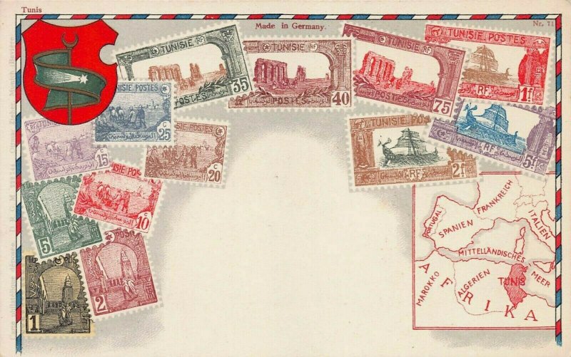 Tunisia, Stamp Images on Early Postcard, Published by Ottmar Zieher