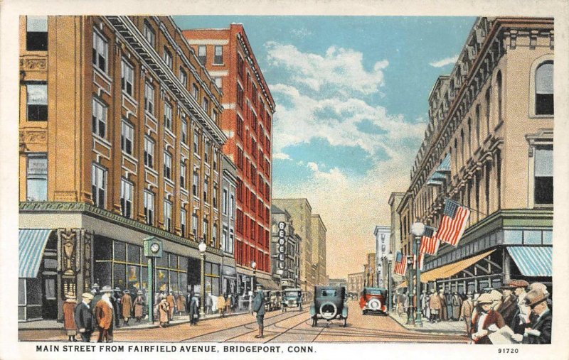 BRIDGEPORT, CT Main Street From Fairfield Avenue Connecticut ca 1920s Postcard