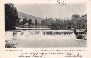 DEPOSIT NEW YORK DEPOSIT MILLING COMPANY'S DAM~POSTCARD 1907 PMK OQUAGA LAKE