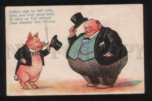 3056585 Dressed PIG & FAT Dandy TOP HAT vintage PC | Topics - Animals -  Pigs, Postcard