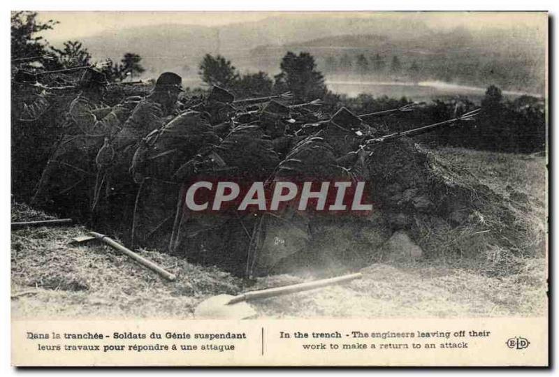 Old Postcard Army Soldiers in the trench of Genie suspending their work to re...