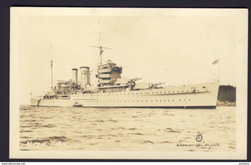 H.M.S. YORK, British Armoured Battleship Real Photo RPPC