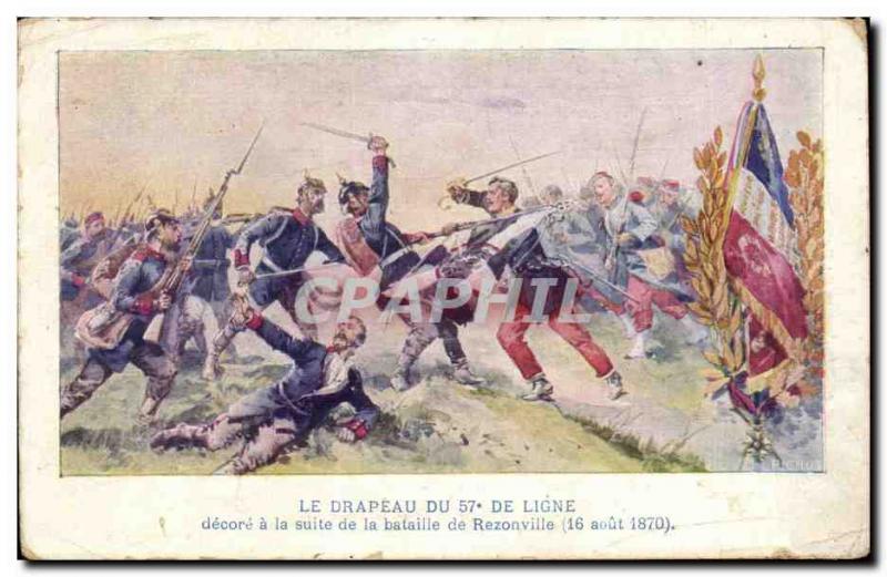 Old Postcard Flag decorated 57th line in the wake of the Battle of Rezonville...