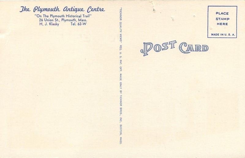 Plymouth Massachusetts~Antique Centre~Weathervane~Glass~1930s Postcard