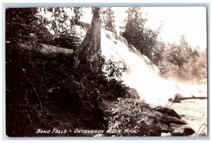 Ontonagon River Michigan MI Postcard RPPC Photo Bond Falls Waterfalls 1943