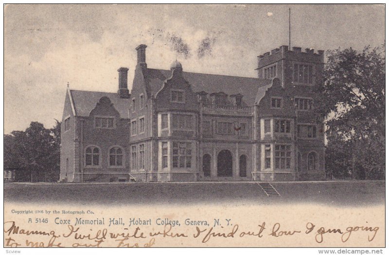 GENEVA, New York; Coxe Memorial Hall, Hobart College, PU-1907
