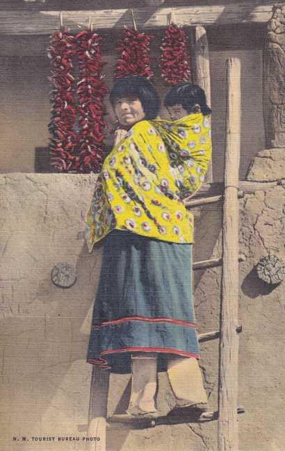 Mother and Papoose - Native Americans in Southwest US Linen