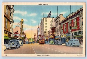 Santa Cruz California CA Postcard Pacific Avenue Business Section 1943 Vintage