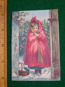 1870s-80s J & P Smith Little Red Riding Hood Winter Victorian Trade Card F35
