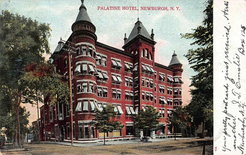 Palatine Hotel, Newburgh, N.Y., Early Postcard, Used in 1906 to Port Jervis