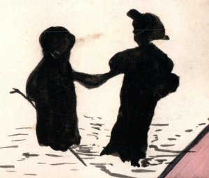 1880s Hand Drawn & Painted Children's Silhouettes Beach Water Lake Set Of 3 P176