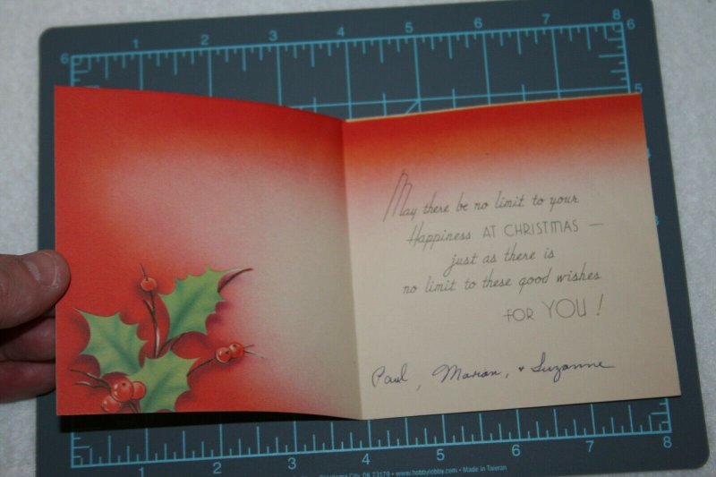 VINTAGE 1940s WWII ERA Christmas Greeting Holiday Card CANDLE & HOLLY Art Deco