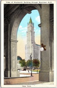 Vista Of Woolworth Building Through Municipal Arch New York City NYC Postcard
