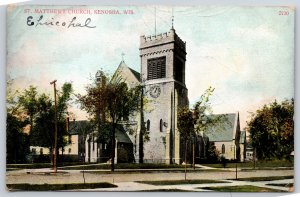 Kenosha Wisconsin~Panorama St Matthews Church~Vintage Postcard