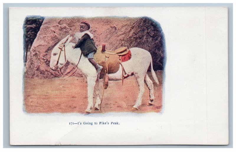 Early Going to Pikes Peak Undivided Postcard Black Americana Boy Donkey Unposted 