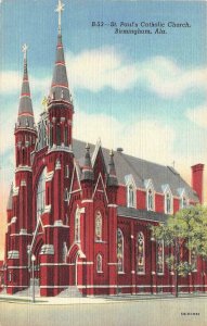 BIRMINGHAM, AL Alabama ST PAUL'S CATHOLIC CHURCH c1940's Curteich Linen Postcard