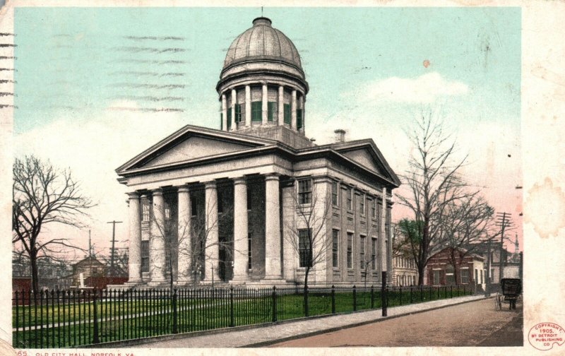 Vintage Postcard 1910's Old City Hall Historic Building Norfolk Virginia VA