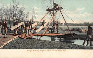 United States Army Engineer Corps Building Bridge Antique Postcard J51261 