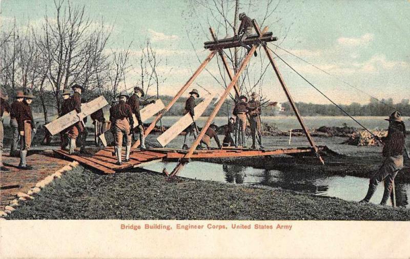 United States Army Engineer Corps Building Bridge Antique Postcard J51261 