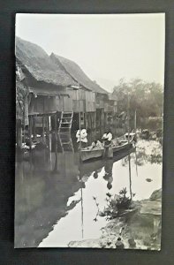 Mint Vintage Bangkok Thailand Village River Scene Real Photo Postcard