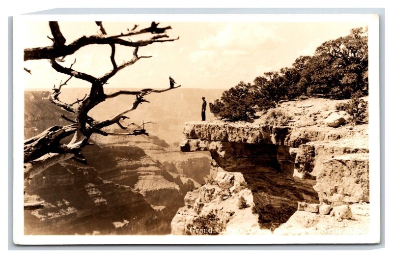 RPPC Man On Cliff Edge Utah Parks UT Union Pacific Railroad UNP Postcard P17