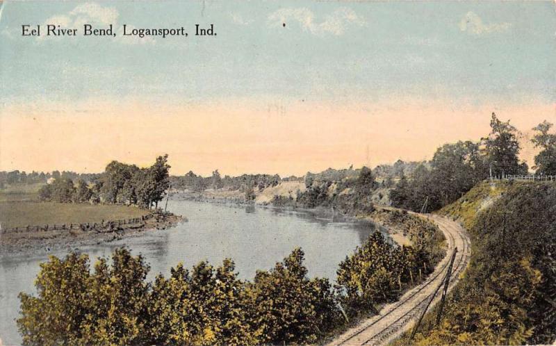 Logansport Indiana Eel River Bend Birdseye View Antique Postcard K77012