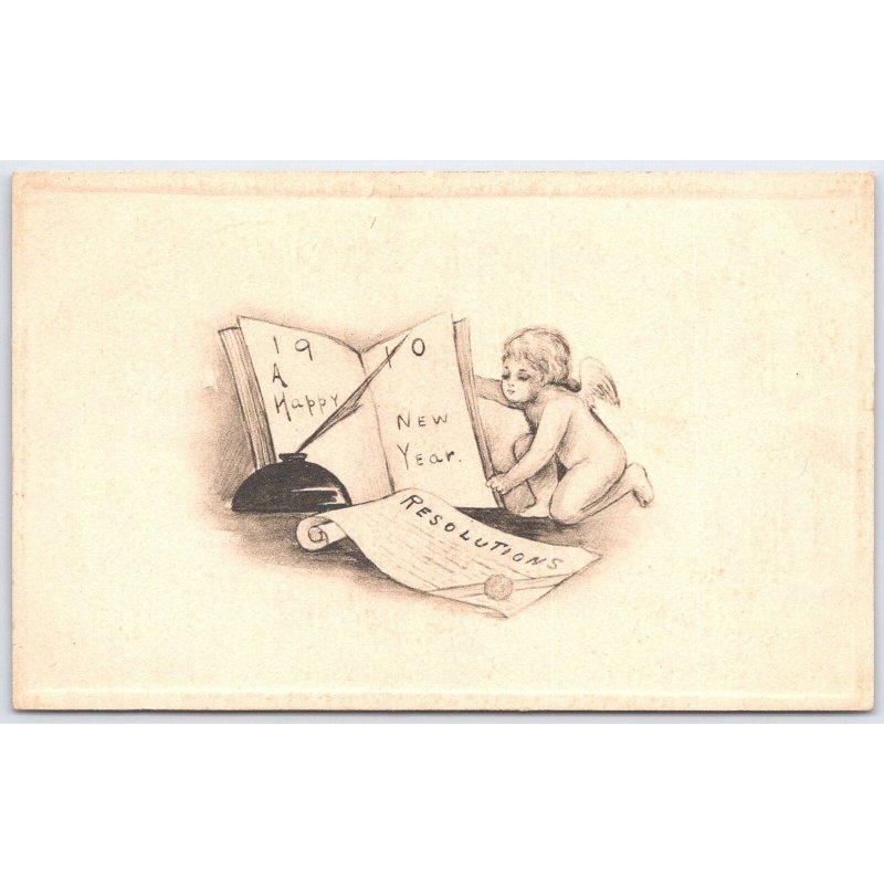 Postcard Happy New Year Resolutions Cherub New Vienna Ohio