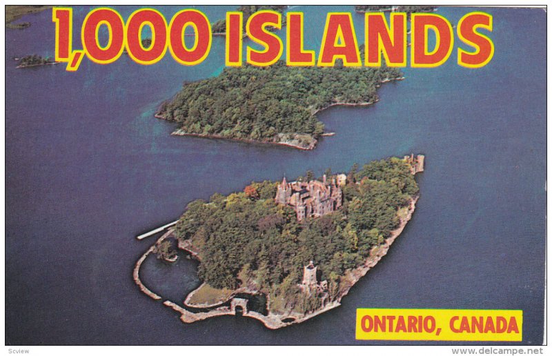 THOUSAND ISLANDS, Ontario, Canada, 1940-1960's; Aerial View Of Heart Island A...