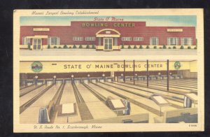 SCARBOROUGH MAINE BOWLING CENTER ALLEY INTERIOR LINEN ADVERTISING POSTCARD