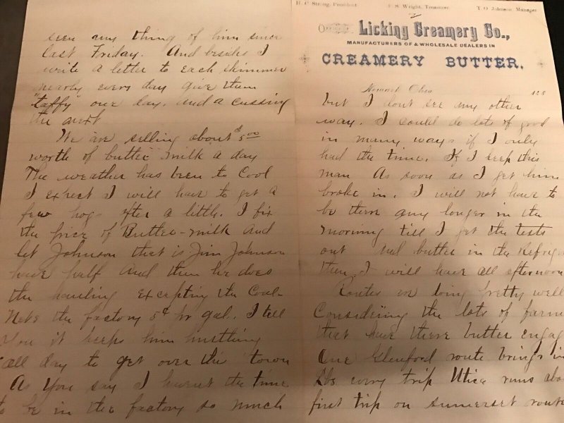 Orig 1888 The Licking Creamery Co. Newark OH  Letterhead Correspondence 5 Pages