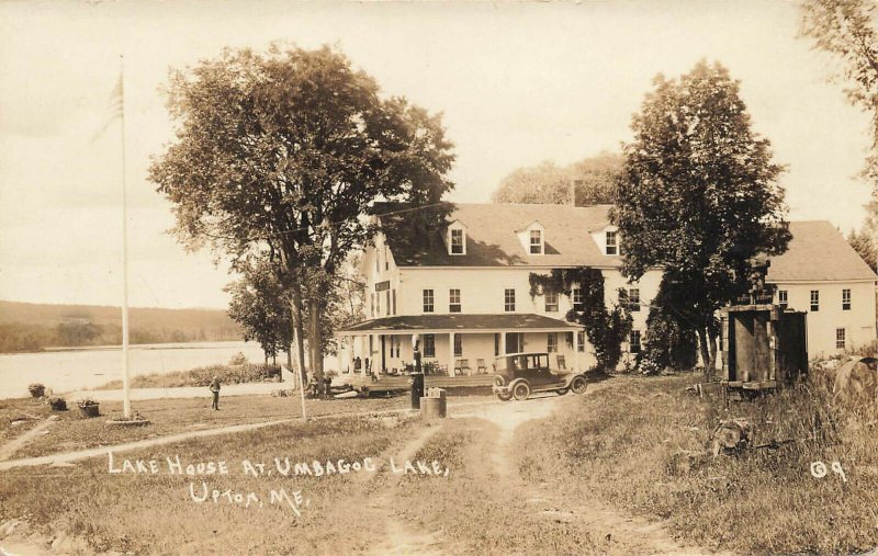 Upton ME Umbagog Lake House Gas Pump Old Car Real Photo Postcard