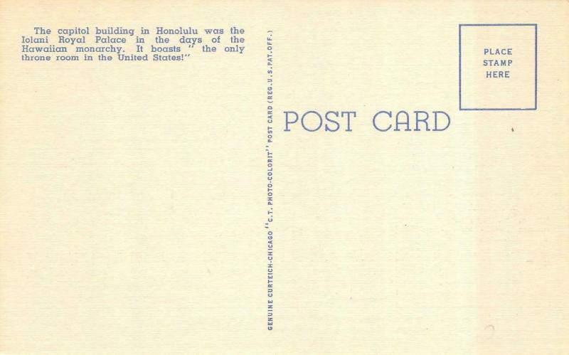 HONOLULU, HI Hawaii  THE CAPITOL~Formerly THE ROYAL PALACE   c1940's Postcard