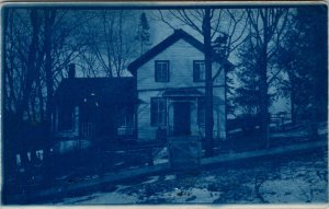 Cyanotype RPPC Lovely Farmhouse in Minneapolis Minnesota 1912 Postcard X4