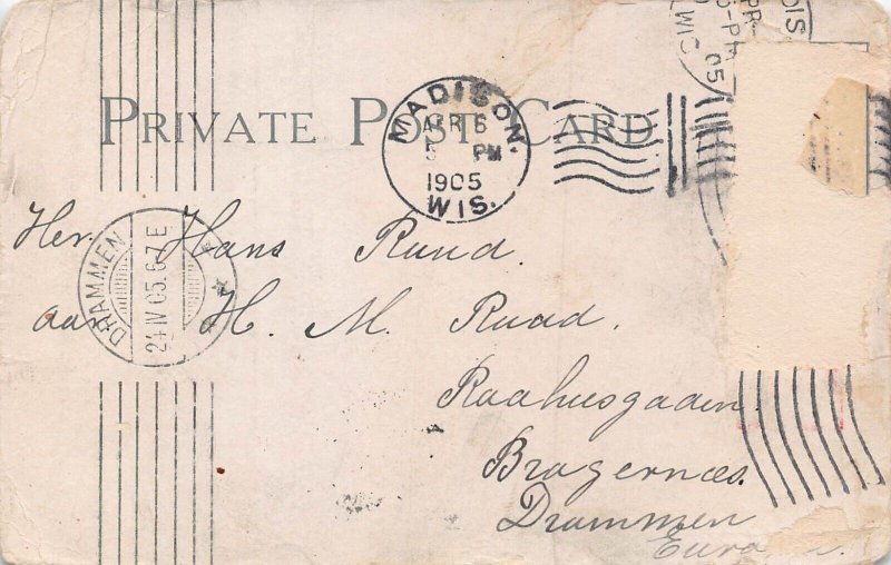 MADISON WISCONSIN~CITY HALL~1905 W G MacFARLANE PUBLISHED  POSTCARD