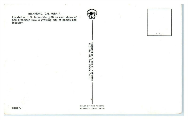 Aerial View Richmond CA Postcard 6V312