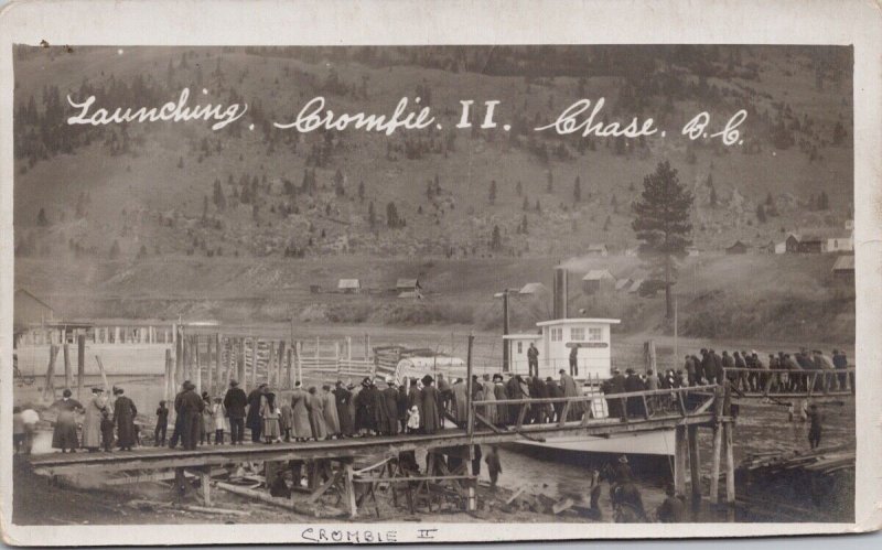 Chase BC Launching SS 'Crombie 2' Adams River Lumber Co RPPC Postcard H34 *as is