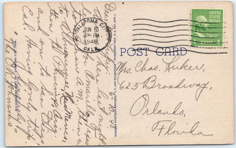 c1940s Oklahoma City, OK Post Office Federal Building Downtown Car Linen PC A293