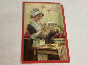 Artist signed Brundage Series #130 Thanksgiving Pilgrim girl baking Grade 5