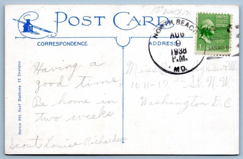 1938 NORTH BEACH MARYLAND MD BATHING BEACH SCENE POSTCARD