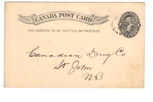 Victoria 1 C Postal Stationery, Used 1897 New Brunswick Split Ring Cancel